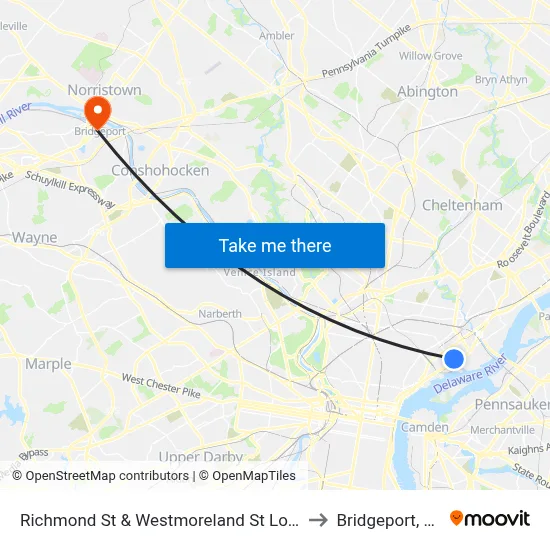 Richmond St & Westmoreland St Loop to Bridgeport, PA map