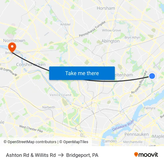 Ashton Rd & Willits Rd to Bridgeport, PA map