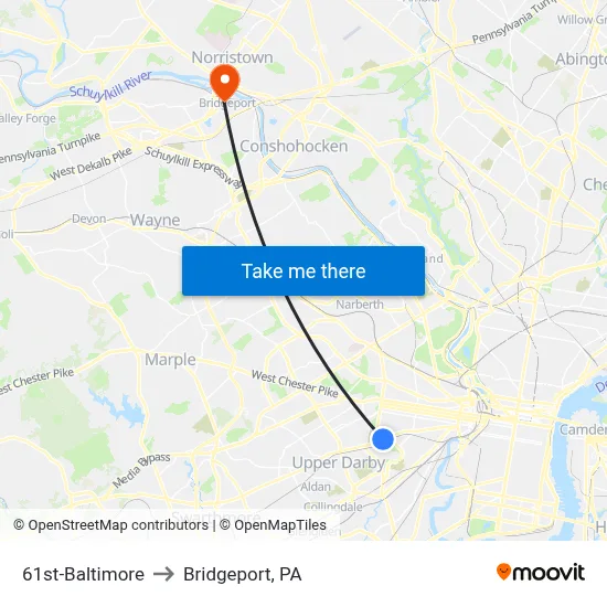 61st-Baltimore to Bridgeport, PA map