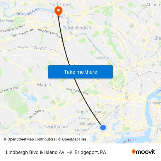 Lindbergh Blvd & Island Av to Bridgeport, PA map