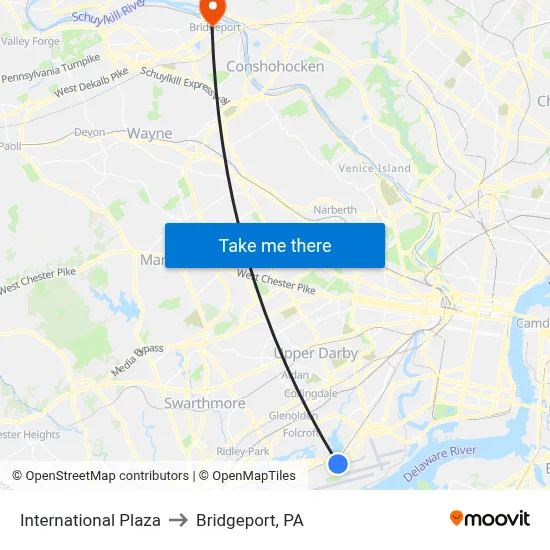 International Plaza to Bridgeport, PA map