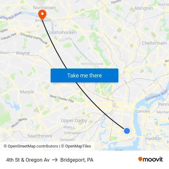4th St & Oregon Av to Bridgeport, PA map