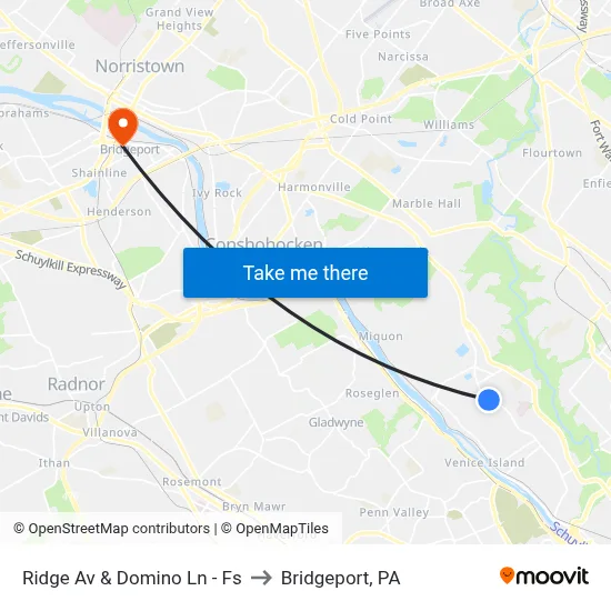 Ridge Av & Domino Ln - Fs to Bridgeport, PA map