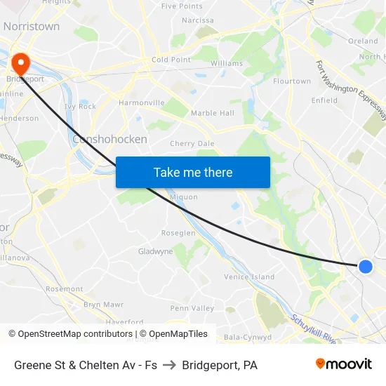 Greene St & Chelten Av - Fs to Bridgeport, PA map