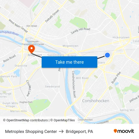 Metroplex Shopping Center to Bridgeport, PA map