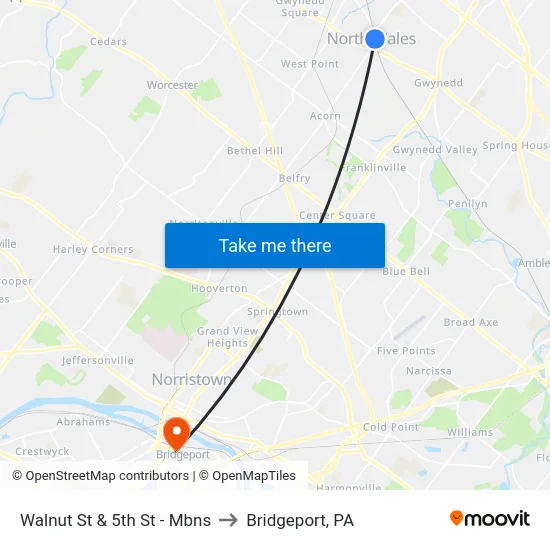Walnut St & 5th St - Mbns to Bridgeport, PA map