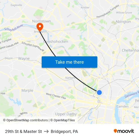 29th St & Master St to Bridgeport, PA map