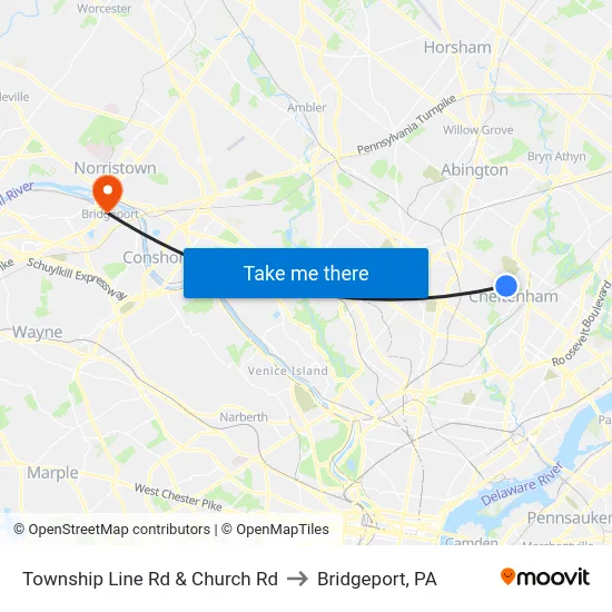 Township Line Rd & Church Rd to Bridgeport, PA map