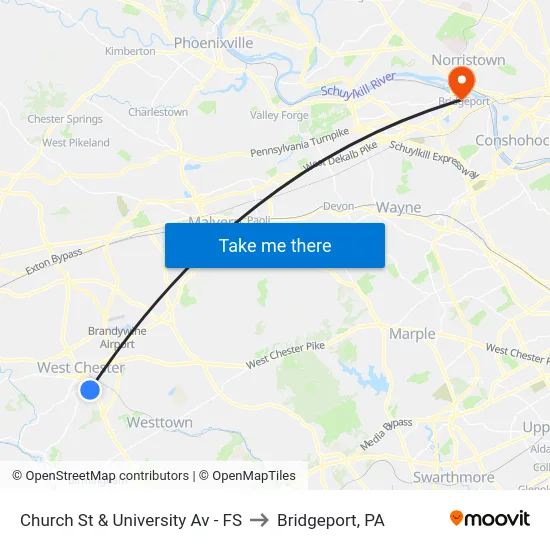 Church St & University Av - FS to Bridgeport, PA map