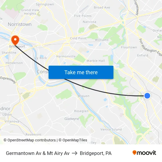 Germantown Av & Mt Airy Av to Bridgeport, PA map