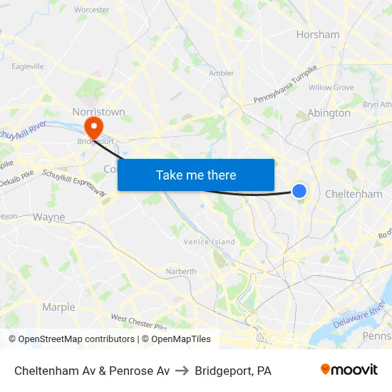 Cheltenham Av & Penrose Av to Bridgeport, PA map