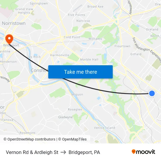 Vernon Rd & Ardleigh St to Bridgeport, PA map