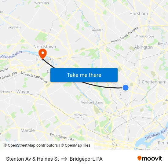 Stenton Av & Haines St to Bridgeport, PA map