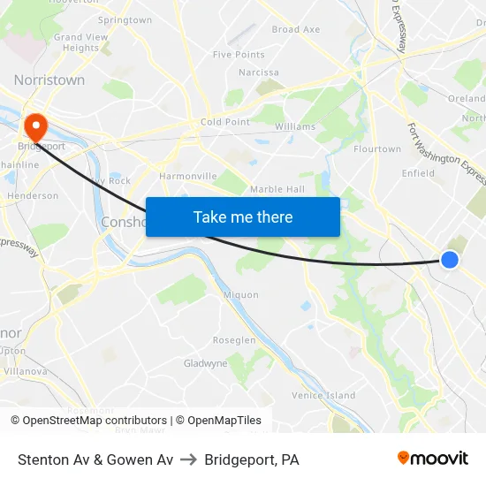 Stenton Av & Gowen Av to Bridgeport, PA map