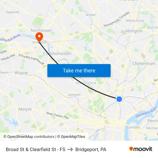 Broad St & Clearfield St - FS to Bridgeport, PA map