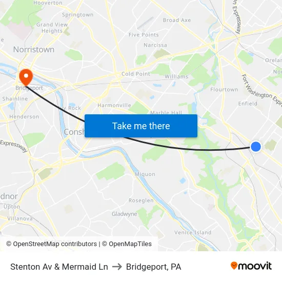 Stenton Av & Mermaid Ln to Bridgeport, PA map