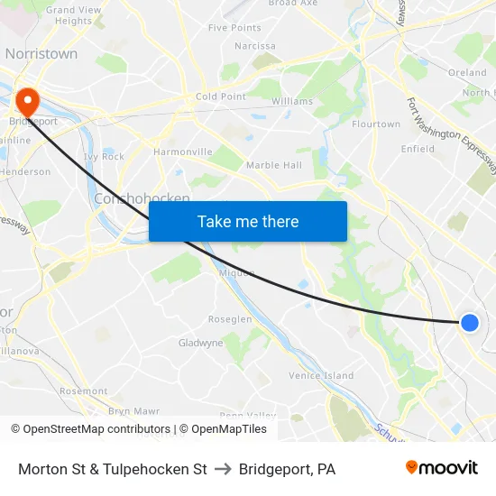 Morton St & Tulpehocken St to Bridgeport, PA map