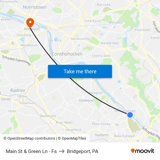 Main St & Green Ln - Fs to Bridgeport, PA map