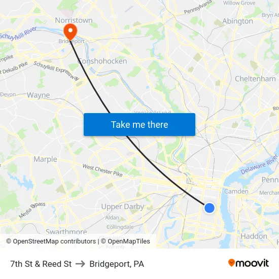 7th St & Reed St to Bridgeport, PA map