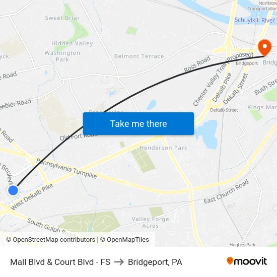 Mall Blvd & Court Blvd - FS to Bridgeport, PA map
