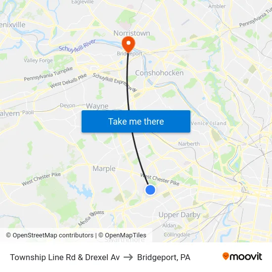 Township Line Rd & Drexel Av to Bridgeport, PA map