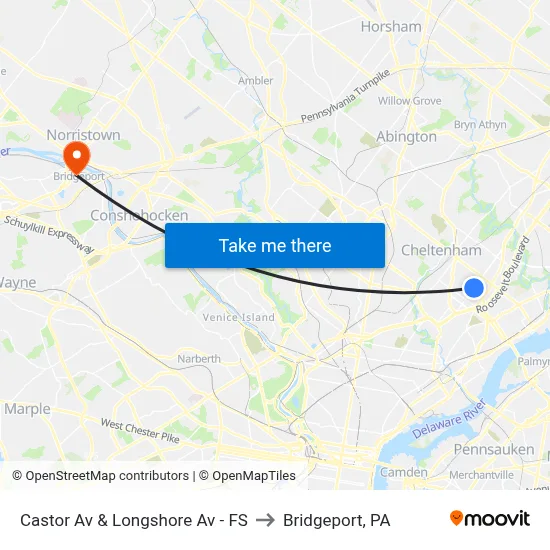 Castor Av & Longshore Av - FS to Bridgeport, PA map