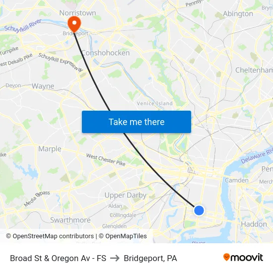 Broad St & Oregon Av - FS to Bridgeport, PA map