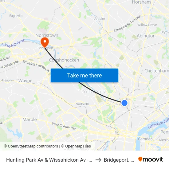 Hunting Park Av & Wissahickon Av - FS to Bridgeport, PA map