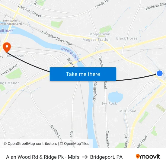 Alan Wood Rd & Ridge Pk - Mbfs to Bridgeport, PA map