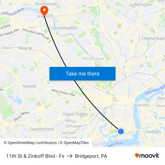 11th St & Zinkoff Blvd - Fs to Bridgeport, PA map