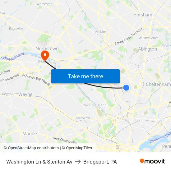 Washington Ln & Stenton Av to Bridgeport, PA map