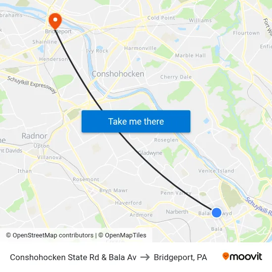 Conshohocken State Rd & Bala Av to Bridgeport, PA map