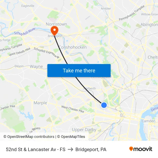 52nd St & Lancaster Av - FS to Bridgeport, PA map