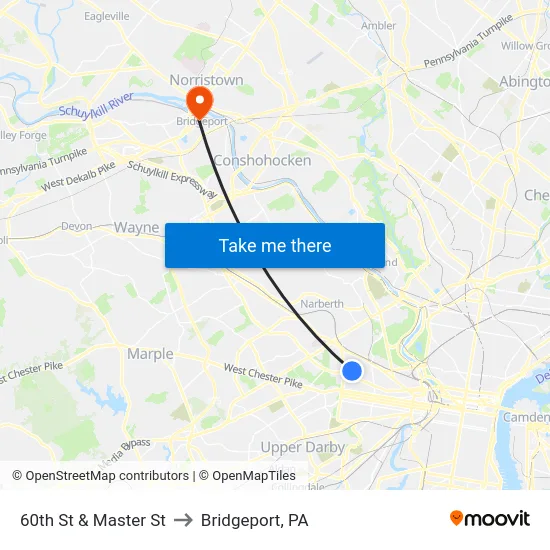 60th St & Master St to Bridgeport, PA map