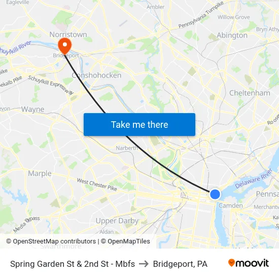 Spring Garden St & 2nd St - Mbfs to Bridgeport, PA map