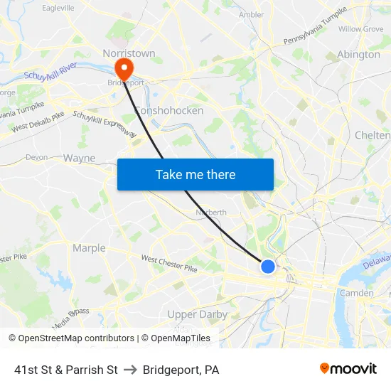 41st St & Parrish St to Bridgeport, PA map