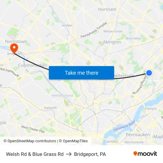 Welsh Rd & Blue Grass Rd to Bridgeport, PA map