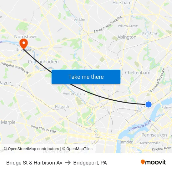Bridge St & Harbison Av to Bridgeport, PA map