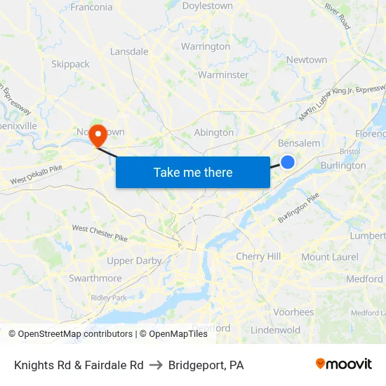 Knights Rd & Fairdale Rd to Bridgeport, PA map