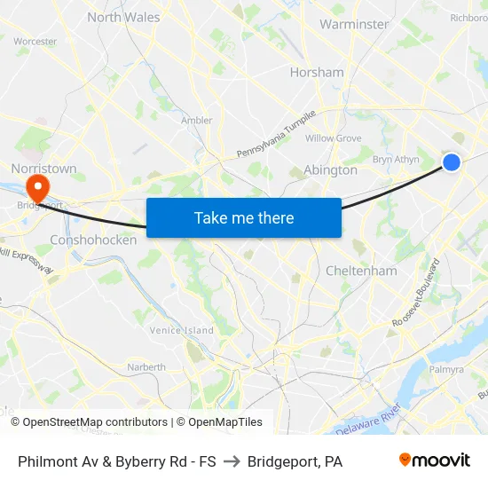 Philmont Av & Byberry Rd - FS to Bridgeport, PA map