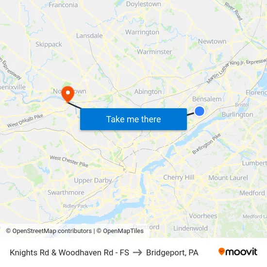 Knights Rd & Woodhaven Rd - FS to Bridgeport, PA map