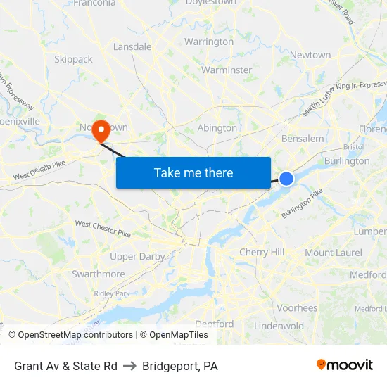 Grant Av & State Rd to Bridgeport, PA map