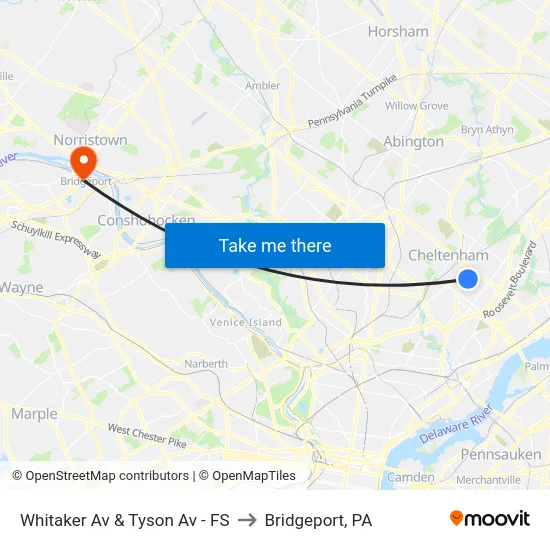Whitaker Av & Tyson Av - FS to Bridgeport, PA map