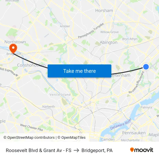 Roosevelt Blvd & Grant Av - FS to Bridgeport, PA map
