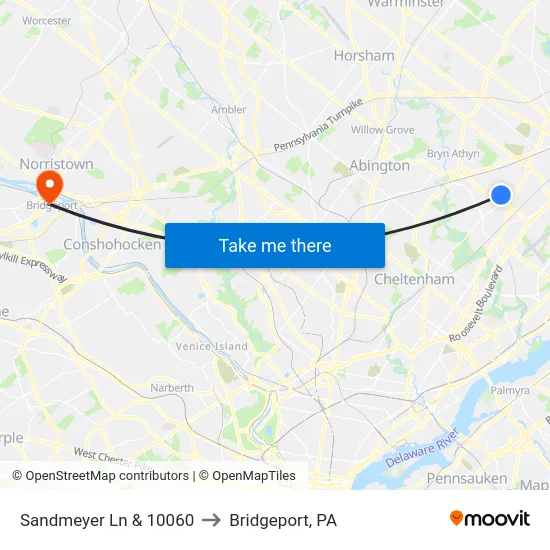 Sandmeyer Ln & 10060 to Bridgeport, PA map
