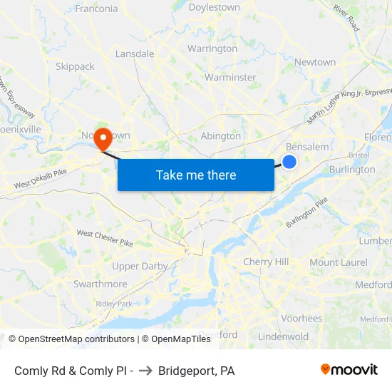 Comly Rd & Comly Pl - to Bridgeport, PA map