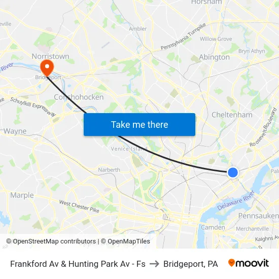Frankford Av & Hunting Park Av - Fs to Bridgeport, PA map