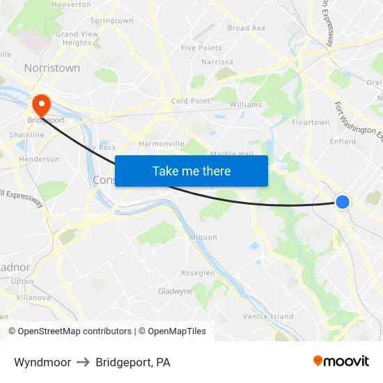 Wyndmoor to Bridgeport, PA map