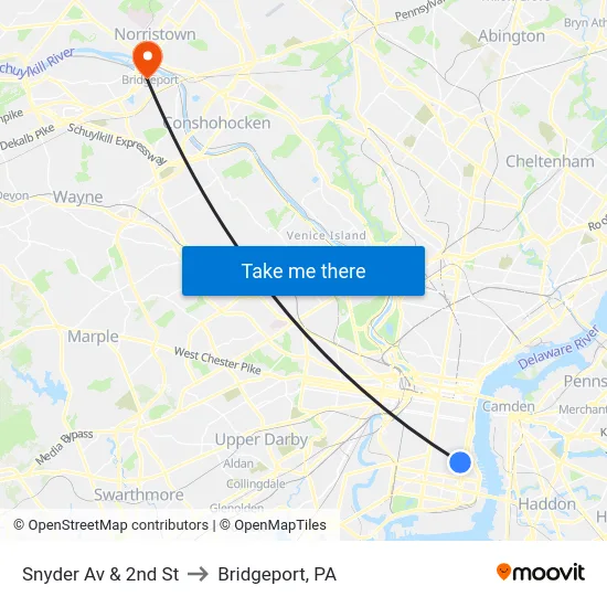 Snyder Av & 2nd St to Bridgeport, PA map