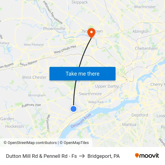 Dutton Mill Rd & Pennell Rd - Fs to Bridgeport, PA map